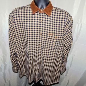 Orvis Mens Leather Collar Long Sleeve Shirt LARGE